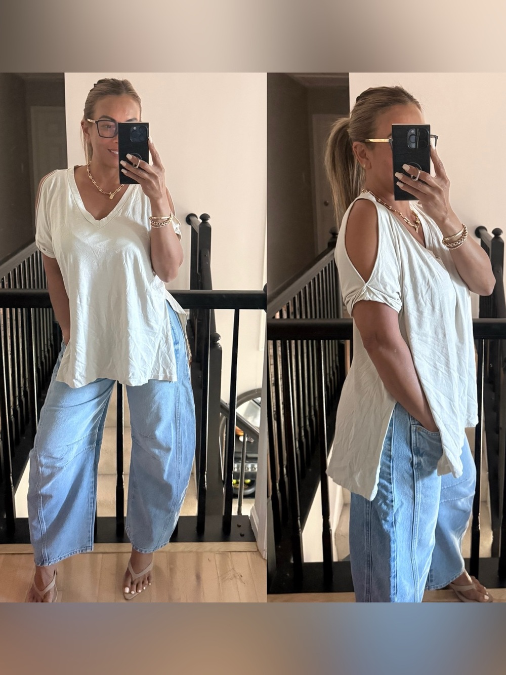 SEN DEEP V NECK HI-LO SHOULDER CUTout CUTE TEE Small